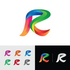 Rainbow modern graident letter R logo symbol icon flat stock vector design