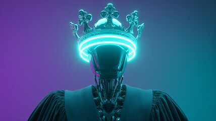 Futuristic AI judge with a crown symbolizes advanced legal technology and its potential impact on justice systems