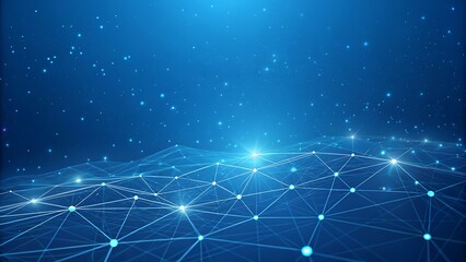 Fototapeta premium Blue Digital Network Grid with Glowing Lights and Starry Sky technology abstract