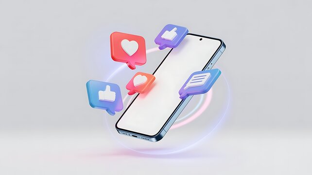 Social Media Engagement on Smartphone Mockup Display with Likes Comments and Share Icons for Online Promotion