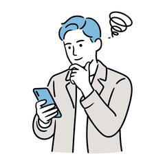 Vector Illustration of Young Man in Casual Clothes Holding Smartphone and Looking Worried, Flat Style Character Isolated on White, Suitable for Technology, Stress or Communication Concepts