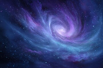Fototapeta premium Vibrant spiral galaxy with swirling purple, blue, and white nebula clouds. Perfect for science fiction, astronomy, or cosmic themed designs.