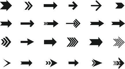 Diverse collection of modern black directional arrows on a clean white background