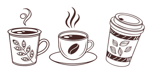 Coffee Cup Minimal Vector Icon Flat Illustration Trio