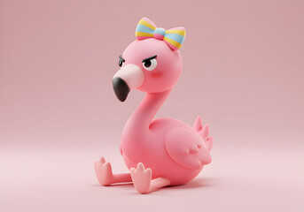 Pink flamingo figurine on pastel background