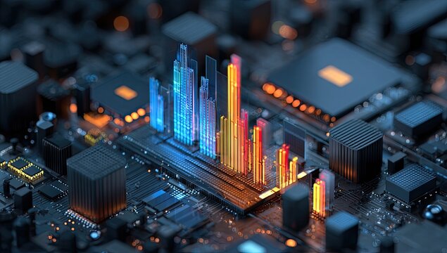 Technological Cityscape - Innovation on a Circuit Board.