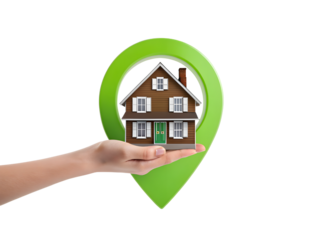 A house in a location pin on transparent background