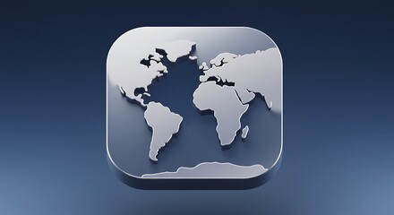 3D Globe Icon with Continents on a Blue Gradient Background