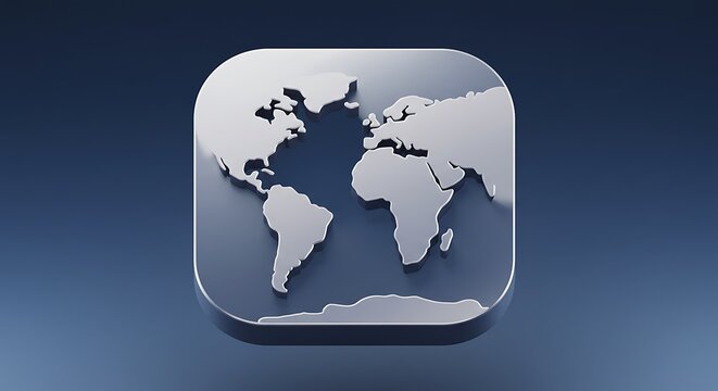 3D Globe Icon with Continents on a Blue Gradient Background - Powered by Adobe