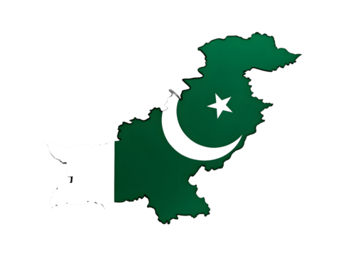 Pakistan map is isolated on transparent background with flag colors