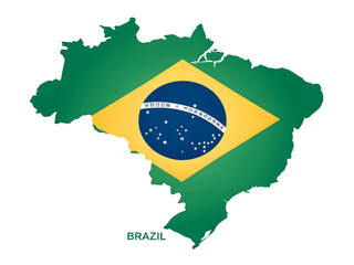 Brazil map with the national flag isolated on transparent background