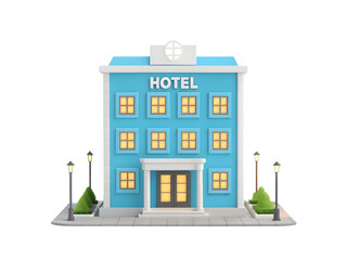 A cartoon hotel building isolated on transparent background