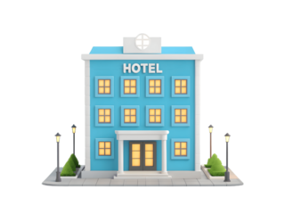 A cartoon hotel building isolated on transparent background