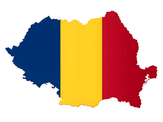 Romania map with the national flag isolated on transparent background