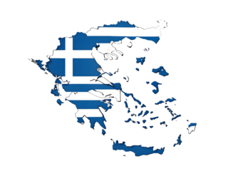 Greece flag map isolated on transparent background is waving
