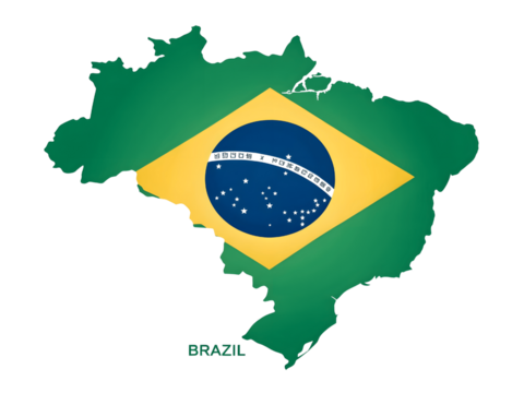 Brazil map with the national flag isolated on transparent background