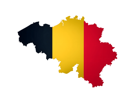 Belgium map with the national flag isolated on transparent background