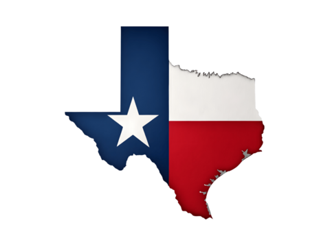 Texas flag map isolated on transparent background is waving