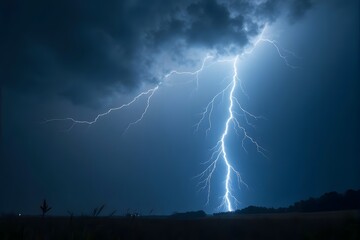 Dark sky with lightning bolt striking the ground.