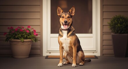Dog Sitting on Porch, Waiting.