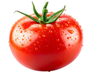 Whole Tomato with Water Droplets, Close-Up, isolated on transparent background.