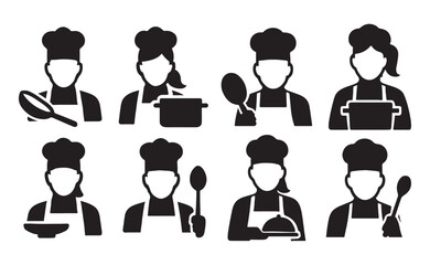 Chef and cook avatar icons set silhouette vector illustration