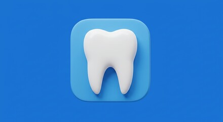 3D Rendered Tooth Icon on Blue Background