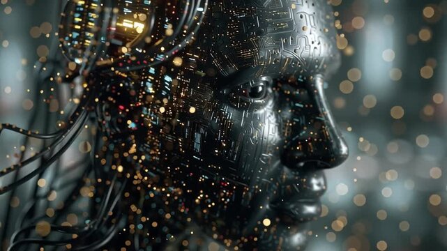 A detailed representation of a humanoid figure showcasing intricate patterns of neurochips.