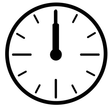 Clock Line Art Pointing at 12 O'clock &ndash; Noon Time Icon Illustration