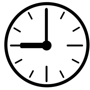 Clock Line Art Pointing at 9 O'clock &ndash; Morning Time Icon Illustration