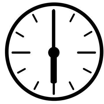 Clock Line Art Pointing at 6 PM &ndash; Evening and Home Time Icon Illustration