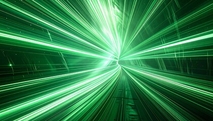 Fototapeta premium Green Light Trails A Futuristic Tunnel of Speed and Motion, Science Fiction