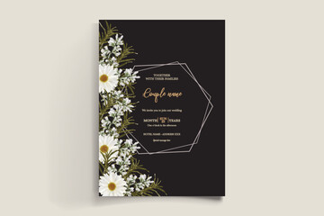 WEDDING INVITATION FRAME WITH FLOWER DECORATIONS AND FRESH LEAVES