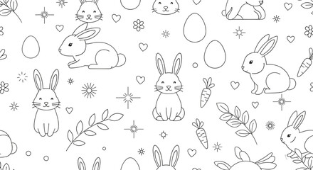 Fototapeta premium Easter bunny pattern with eggs, carrots, and hearts, perfect for spring holiday designs