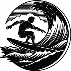 Ocean wave with tropical flowers in Japanese art style, artistic summer T-shirt design