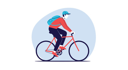 Active lifestyle illustration featuring person biking with backpack for commuting or recreation use