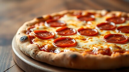 Close-up of a pepperoni pizza with melted cheese, showcasing appetizing details.