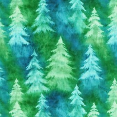 Obraz premium Christmas Tie Dye. Green Watercolor Paint Tree on Festive Batik Background