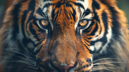 World Wildlife Day close-up tiger portrait, endangered species conservation, sharp eye contact, cinematic style
