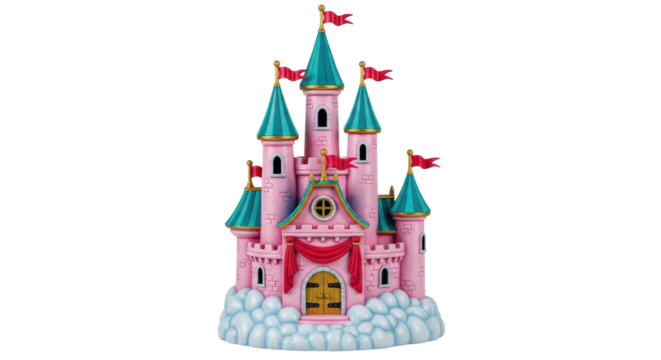 Isolated Pink Princess Castle with Blue Roofs