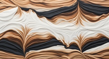 Abstract fluid art pattern with swirling textures in earthy tones of brown, white, and dark grey, creating a dynamic and organic visual.