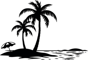 palm tree silhouette eps on the beach