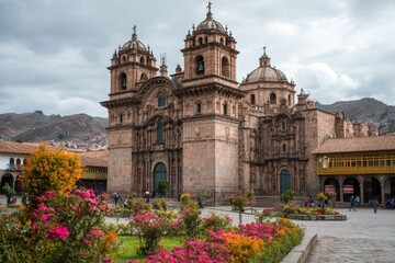 Fototapeta premium Cusco Cathedral, Peru. Majestic South American Cathedral on a Historic Piazza