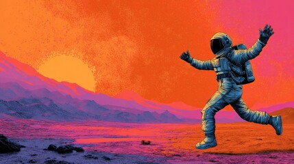 Dancing Astronaut on Alien Planet. Active Lifestyle and Travel Concept with Hip Hop Style