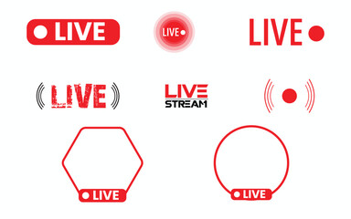 Collection of live streaming icons and frames isolated on white background for social media, video broadcasting, and online communication