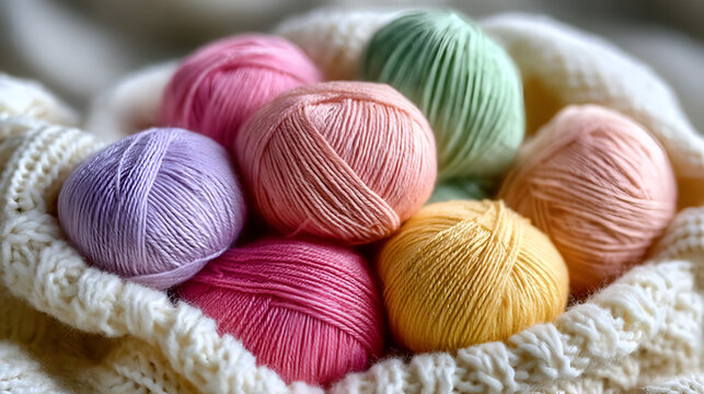 Vibrant balls of colorful yarn nestled in soft cozy knitwear evoke creativity and comfort for crafting enthusiasts and designers seeking inspiration. Ai Generated Images