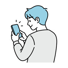 A Young Man Operating Smartphone, Flat Style Character Isolated on White Background, Ideal for Technology, Communication, Social Media, and Modern Digital Lifestyle Concepts