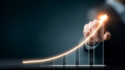 Professional hand guiding glowing upward trend line showing positive growth and success, symbolizing financial progress and future achievement. Ai Generated Images