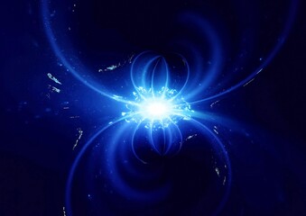 黒背景に光り輝く星と光線の抽象的な背景