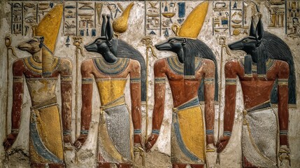 Egypt Osiris. Ancient Egyptian Tomb Painting of Osiris and Anubis in Luxor, Thebes